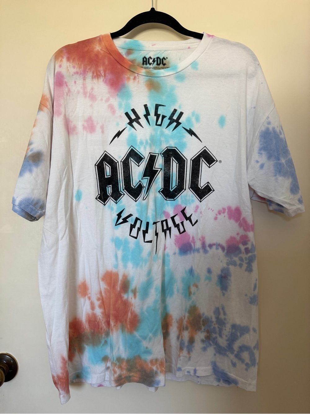 AC/DC High Voltage Pastel Tie Dye Graphic T-Shirt in Size XL NWOT